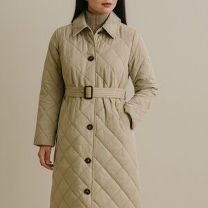 NWT BARBOUR Cordelia Quilted Longline Belted Coat Fawn tan
